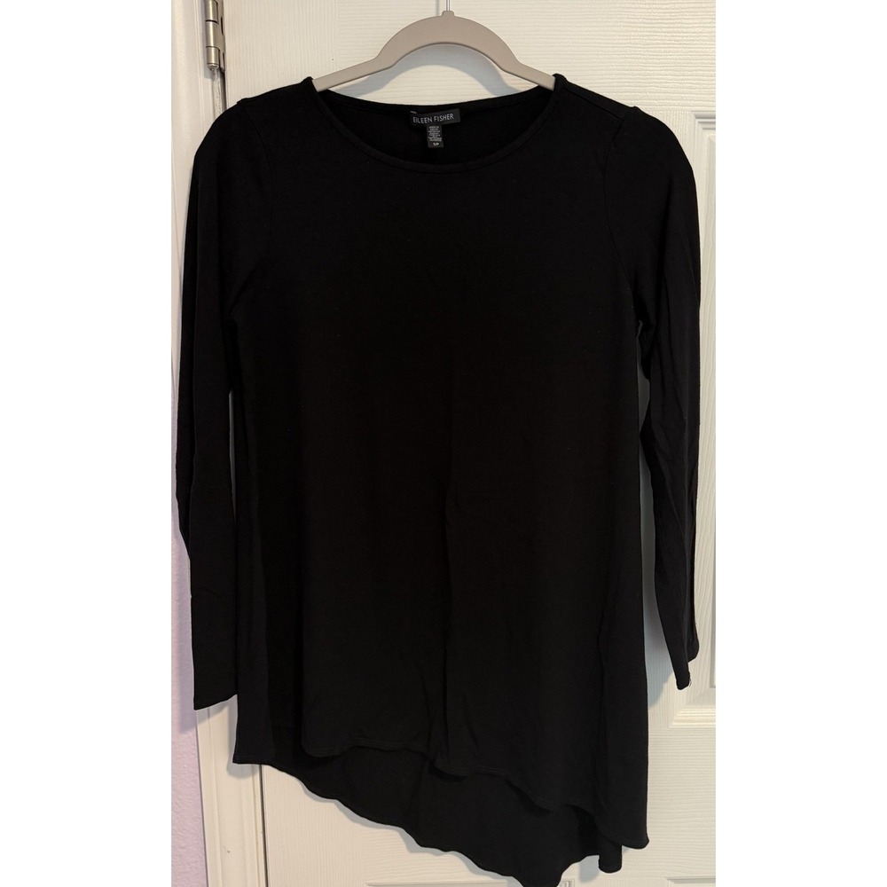 Eileen Fisher Tunic Viscose Jersey Black Asymmetric Hem Basic Stretchy Small